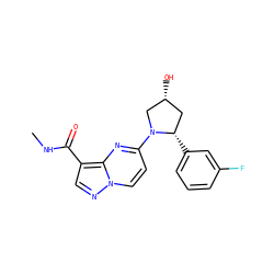 CNC(=O)c1cnn2ccc(N3C[C@H](O)C[C@@H]3c3cccc(F)c3)nc12 ZINC000169704149