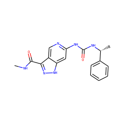 CNC(=O)c1n[nH]c2cc(NC(=O)N[C@H](C)c3ccccc3)ncc12 ZINC000261085324