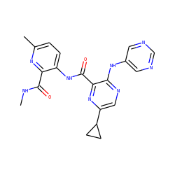 CNC(=O)c1nc(C)ccc1NC(=O)c1nc(C2CC2)cnc1Nc1cncnc1 ZINC000169701805
