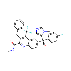 CNC(=O)c1nc2ccc([C@@](O)(c3ccc(F)cc3)c3cncn3C)cc2c(C(F)(F)F)c1Cc1ccccc1 ZINC000219517572