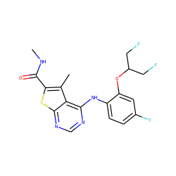CNC(=O)c1sc2ncnc(Nc3ccc(F)cc3OC(CF)CF)c2c1C ZINC000118888556