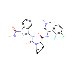 CNC(=O)n1cc(NC(=O)N2[C@H](C(=O)N[C@H](CN(C)C)c3cccc(Cl)c3F)C[C@H]3C[C@H]32)c2ccccc21 ZINC000473159247