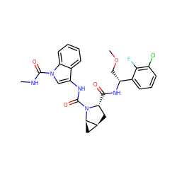 CNC(=O)n1cc(NC(=O)N2[C@H](C(=O)N[C@H](COC)c3cccc(Cl)c3F)C[C@H]3C[C@H]32)c2ccccc21 ZINC000473179370