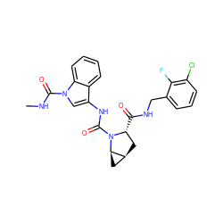 CNC(=O)n1cc(NC(=O)N2[C@H](C(=O)NCc3cccc(Cl)c3F)C[C@H]3C[C@H]32)c2ccccc21 ZINC000144037169