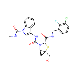 CNC(=O)n1cc(NC(=O)N2[C@H](C(=O)NCc3cccc(Cl)c3F)S[C@@]3(CO)C[C@@H]23)c2ccccc21 ZINC001772645130