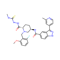CNC(=S)NNC(=O)[C@@H]1CC[C@@H](NC(=O)c2ccc3[nH]nc(-c4ccnc(C)c4)c3c2)CN1Cc1c(F)cccc1OC ZINC000199805487