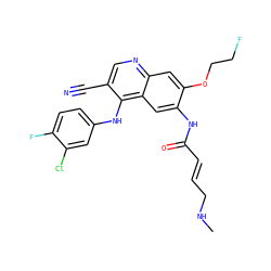 CNC/C=C/C(=O)Nc1cc2c(Nc3ccc(F)c(Cl)c3)c(C#N)cnc2cc1OCCF ZINC000064564748