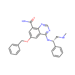CNC[C@@H](Nc1ncnc2c(C(N)=O)cc(OCc3ccccc3)cc12)c1ccccc1 ZINC000114345288