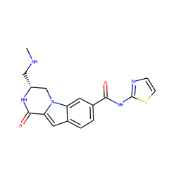 CNC[C@@H]1Cn2c(cc3ccc(C(=O)Nc4nccs4)cc32)C(=O)N1 ZINC000029125958