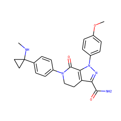 CNC1(c2ccc(N3CCc4c(C(N)=O)nn(-c5ccc(OC)cc5)c4C3=O)cc2)CC1 ZINC000040393439