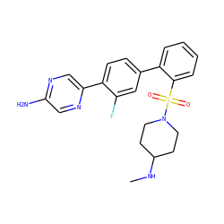 CNC1CCN(S(=O)(=O)c2ccccc2-c2ccc(-c3cnc(N)cn3)c(F)c2)CC1 ZINC000212140609