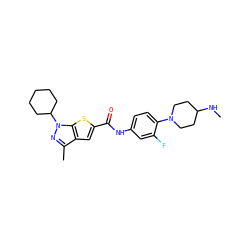 CNC1CCN(c2ccc(NC(=O)c3cc4c(C)nn(C5CCCCC5)c4s3)cc2F)CC1 ZINC000114713652