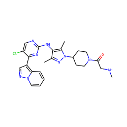CNCC(=O)N1CCC(n2nc(C)c(Nc3ncc(Cl)c(-c4cnn5ccccc45)n3)c2C)CC1 ZINC000653887149