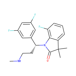 CNCC[C@H](c1cc(F)cc(F)c1)N1C(=O)C(C)(C)c2cccc(F)c21 ZINC000034986565