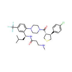 CNCCC(=O)N[C@@H](CC(C)C)c1cc(C(F)(F)F)ccc1N1CCN(C(=O)[C@H]2CSC[C@@H]2c2ccc(Cl)cc2)CC1 ZINC000029039284