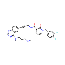 CNCCCN(C)c1ncnc2ccc(C#CCNC(=O)c3cccn(Cc4ccc(F)c(F)c4)c3=O)cc12 ZINC000096176285