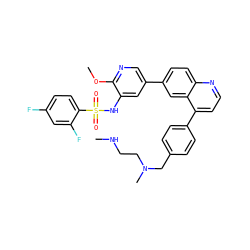 CNCCN(C)Cc1ccc(-c2ccnc3ccc(-c4cnc(OC)c(NS(=O)(=O)c5ccc(F)cc5F)c4)cc23)cc1 ZINC001772649772