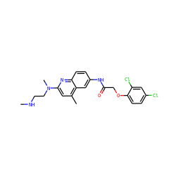 CNCCN(C)c1cc(C)c2cc(NC(=O)COc3ccc(Cl)cc3Cl)ccc2n1 ZINC000013671975