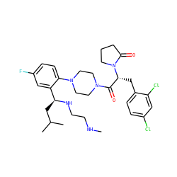 CNCCN[C@@H](CC(C)C)c1cc(F)ccc1N1CCN(C(=O)[C@@H](Cc2ccc(Cl)cc2Cl)N2CCCC2=O)CC1 ZINC000028823902