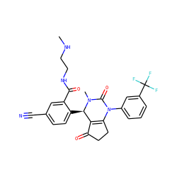 CNCCNC(=O)c1cc(C#N)ccc1[C@@H]1C2=C(CCC2=O)N(c2cccc(C(F)(F)F)c2)C(=O)N1C ZINC001772625666