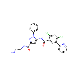 CNCCNC(=O)c1cc(NC(=O)c2cc(-c3ccccn3)c(Cl)cc2Cl)n(-c2ccccc2)n1 ZINC001772602137
