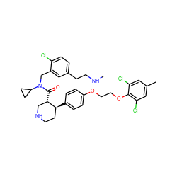CNCCc1ccc(Cl)c(CN(C(=O)[C@H]2CNCC[C@@H]2c2ccc(OCCOc3c(Cl)cc(C)cc3Cl)cc2)C2CC2)c1 ZINC000072147671