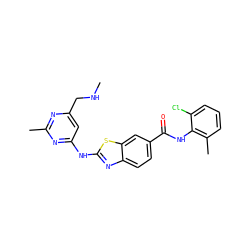 CNCc1cc(Nc2nc3ccc(C(=O)Nc4c(C)cccc4Cl)cc3s2)nc(C)n1 ZINC000013536656