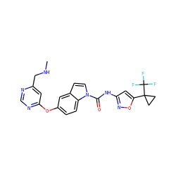 CNCc1cc(Oc2ccc3c(ccn3C(=O)Nc3cc(C4(C(F)(F)F)CC4)on3)c2)ncn1 ZINC000201314933