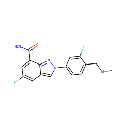 CNCc1ccc(-n2cc3cc(F)cc(C(N)=O)c3n2)cc1F ZINC000045385023