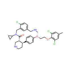 CNCc1ccc(Cl)c(CN(C(=O)[C@H]2CNCC[C@@H]2c2ccc(OCCOc3c(Cl)cc(C)cc3Cl)cc2)C2CC2)c1 ZINC000064512811