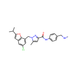 CNCc1ccc(NC(=O)c2cc(C)n(Cc3cc(Cl)cc4cc(C(C)C)oc34)n2)cc1 ZINC000043173667