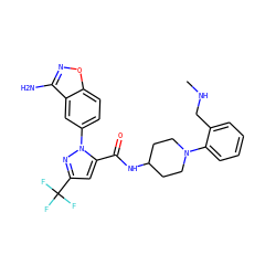 CNCc1ccccc1N1CCC(NC(=O)c2cc(C(F)(F)F)nn2-c2ccc3onc(N)c3c2)CC1 ZINC000014969565
