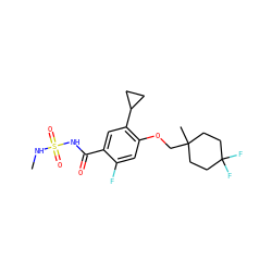 CNS(=O)(=O)NC(=O)c1cc(C2CC2)c(OCC2(C)CCC(F)(F)CC2)cc1F ZINC000216241127