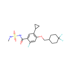 CNS(=O)(=O)NC(=O)c1cc(C2CC2)c(OCC2CCC(F)(F)CC2)cc1F ZINC000216244359