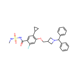 CNS(=O)(=O)NC(=O)c1cc(C2CC2)c(OCC2CN(C(c3ccccc3)c3ccccc3)C2)cc1F ZINC000216269380