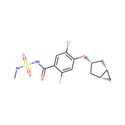 CNS(=O)(=O)NC(=O)c1cc(Cl)c(O[C@@H]2C[C@@H]3C[C@@H]3C2)cc1F ZINC000261072200