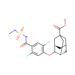CNS(=O)(=O)NC(=O)c1cc(Cl)c(OC2[C@H]3CC4C[C@H]2CC(C(=O)OC)(C4)C3)cc1F ZINC000261078507