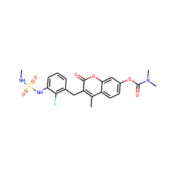CNS(=O)(=O)Nc1cccc(Cc2c(C)c3ccc(OC(=O)N(C)C)cc3oc2=O)c1F ZINC000103250997