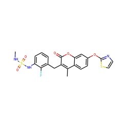 CNS(=O)(=O)Nc1cccc(Cc2c(C)c3ccc(Oc4nccs4)cc3oc2=O)c1F ZINC000103250994