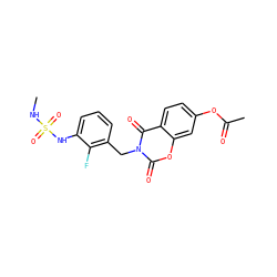 CNS(=O)(=O)Nc1cccc(Cn2c(=O)oc3cc(OC(C)=O)ccc3c2=O)c1F ZINC000653857931