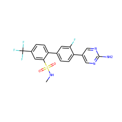 CNS(=O)(=O)c1cc(C(F)(F)F)ccc1-c1ccc(-c2cnc(N)nc2)c(F)c1 ZINC000224705000