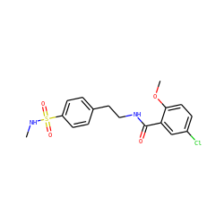 CNS(=O)(=O)c1ccc(CCNC(=O)c2cc(Cl)ccc2OC)cc1 ZINC001648884582
