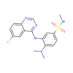 CNS(=O)(=O)c1ccc(N(C)C)c(Nc2ncnc3ccc(Cl)cc23)c1 ZINC000165922774
