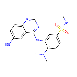 CNS(=O)(=O)c1ccc(N(C)C)c(Nc2ncnc3ccc(N)cc23)c1 ZINC000166000169
