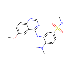 CNS(=O)(=O)c1ccc(N(C)C)c(Nc2ncnc3ccc(OC)cc23)c1 ZINC000117175075