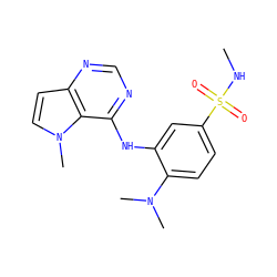 CNS(=O)(=O)c1ccc(N(C)C)c(Nc2ncnc3ccn(C)c23)c1 ZINC000653900939