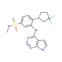 CNS(=O)(=O)c1ccc(N2CCC(F)(F)C2)c(Nc2ncnc3[nH]ccc23)c1 ZINC000146301373