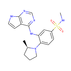 CNS(=O)(=O)c1ccc(N2CCC[C@H]2C)c(Nc2ncnc3[nH]ccc23)c1 ZINC000146066614