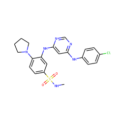 CNS(=O)(=O)c1ccc(N2CCCC2)c(Nc2cc(Nc3ccc(Cl)cc3)ncn2)c1 ZINC001772626217