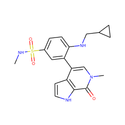 CNS(=O)(=O)c1ccc(NCC2CC2)c(-c2cn(C)c(=O)c3[nH]ccc23)c1 ZINC000146714777